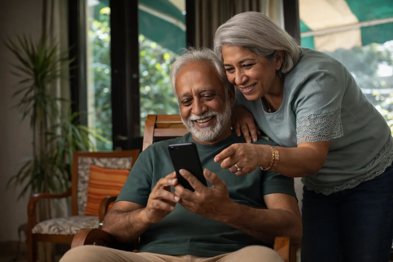 Couple looking at phone